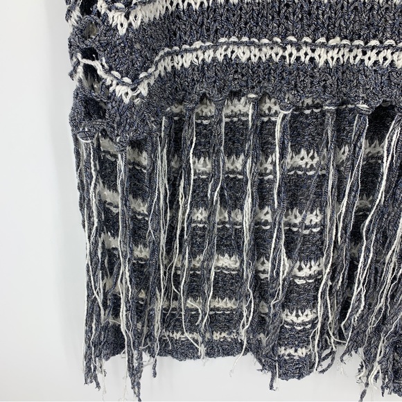 Free People Womens Small Folksong Midnight Striped Fringe Tunic OB475300 - Picture 2 of 12